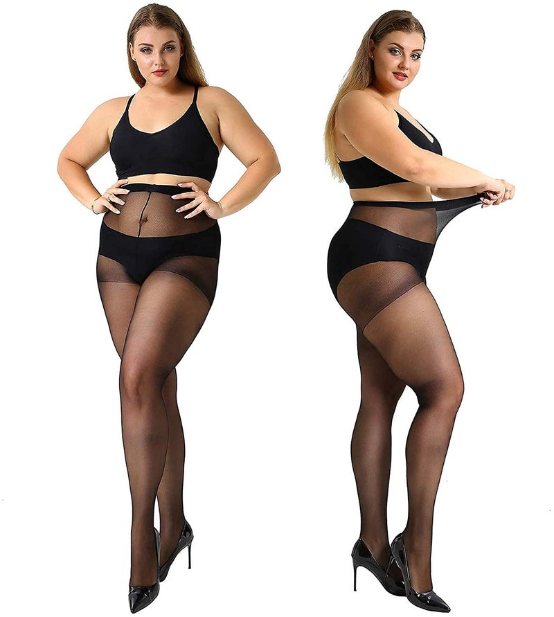 MANZI 4 Pairs Plus Size Pantyhose for Women 20 Denier Sheer Stocking(Black,3X-Large) - Image 1